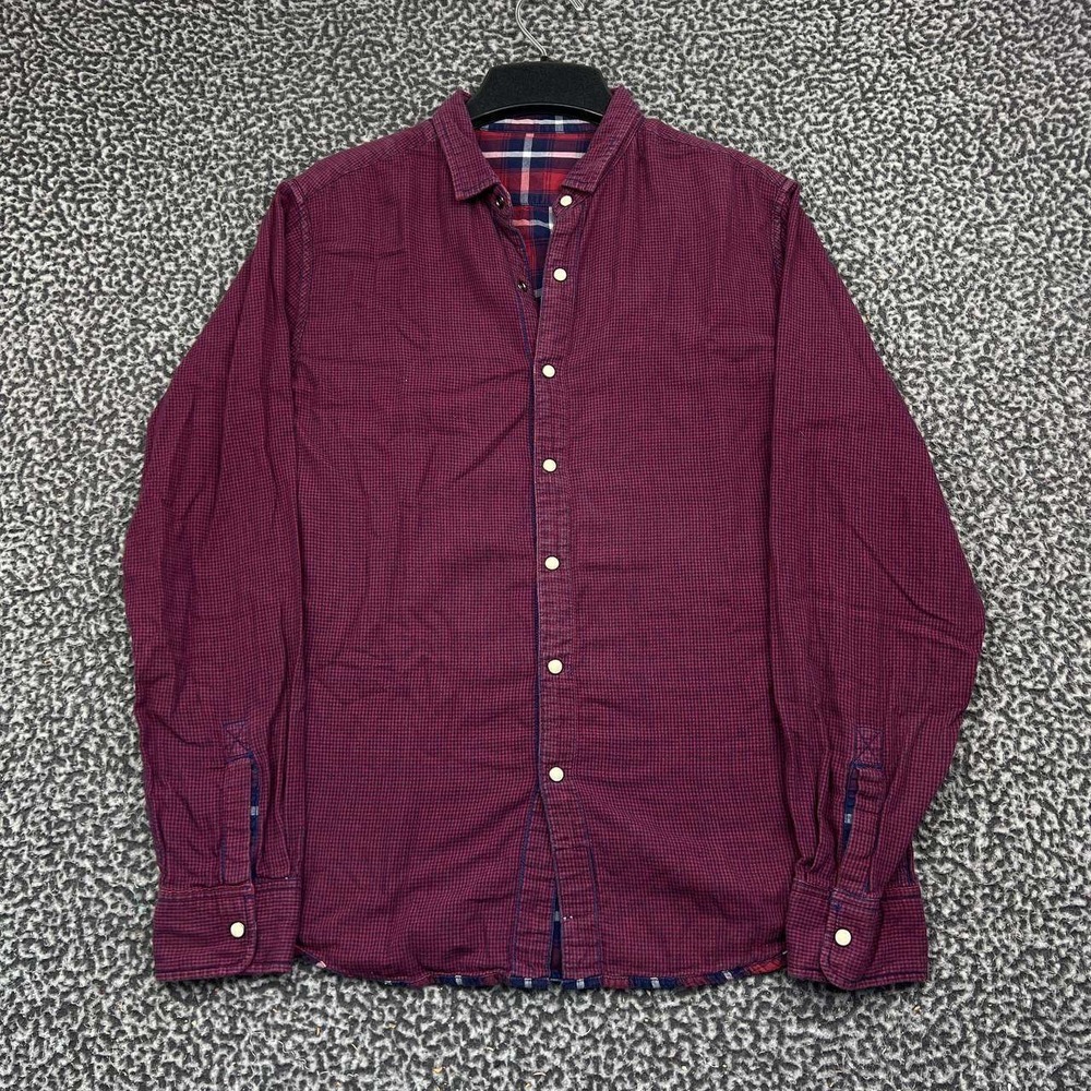 Levi's Butto Up Shirt Men Medium Red Blue Plaid Reversible Long Sleeve Cotton